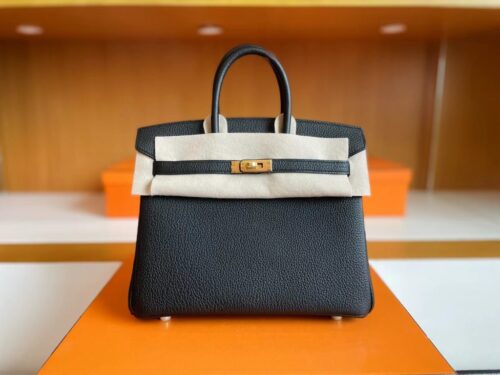 H Factory Bags Birkin Togo Black Gold Hardware 25cm Full Handmade