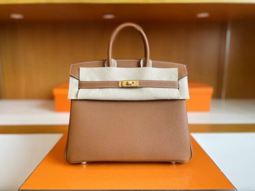 H Factory Bags Birkin Togo Golden Brown Gold Hardware 25cm Full Handmade