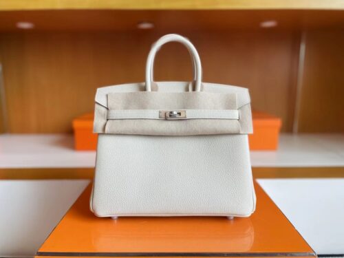 H Factory Bags Birkin Togo Creamy White Silver Hardware 25cm Full Handmade