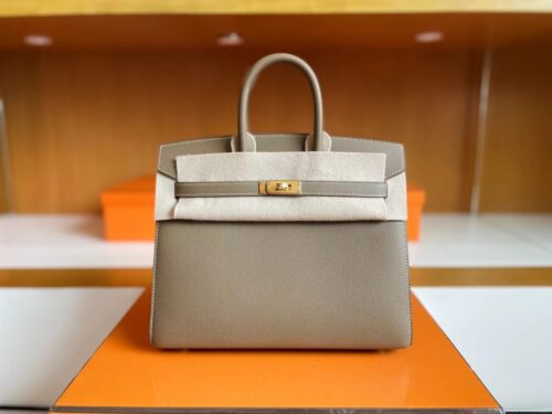 H Factory Bags Birkin Epsom Etoupe Grey Gold Hardware 25cm Full Handmade