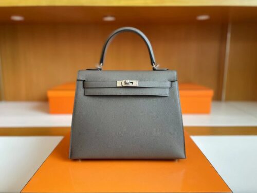 H Factory Bags Kelly Epsom Tinware grey Silver Hardware 25cm Full Handmade