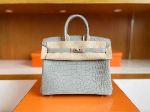 H Factory Bags Birkin Matte Alligator crocodile pearl grey Silver Hardware 25cm Full Handmade