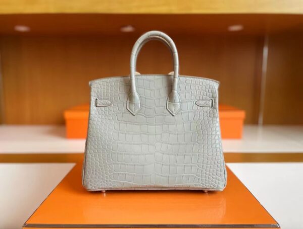 mmexport1713839323355-1024x776-1 H Factory Bags Birkin Matte Alligator crocodile pearl grey Silver Hardware 25cm Full Handmade