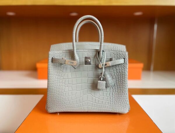 mmexport1713839328314-1024x780-1 H Factory Bags Birkin Matte Alligator crocodile pearl grey Silver Hardware 25cm Full Handmade