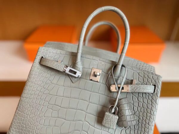 mmexport1713839330229-1024x768-1 H Factory Bags Birkin Matte Alligator crocodile pearl grey Silver Hardware 25cm Full Handmade