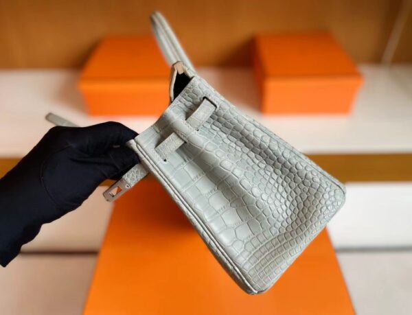 mmexport1713839335962-1024x783-1 H Factory Bags Birkin Matte Alligator crocodile pearl grey Silver Hardware 25cm Full Handmade