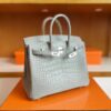 H Factory Bags Birkin Matte Alligator crocodile pearl grey Silver Hardware 25cm Full Handmade