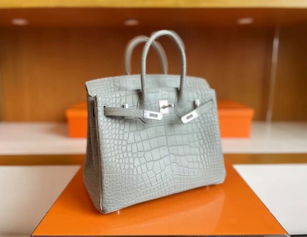 mmexport1713839338124-1024x790-1 H Factory Bags Birkin Matte Alligator crocodile pearl grey Silver Hardware 25cm Full Handmade