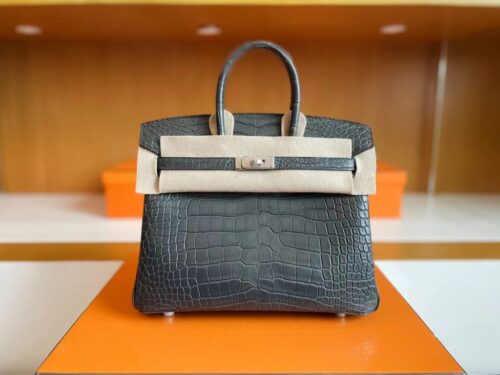 H Factory Bags Birkin Matte Alligator crocodile Graphite grey Silver Hardware 25cm Full Handmade