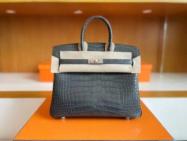 mmexport1713839353141-1024x774-1 H Factory Bags Birkin Matte Alligator crocodile Graphite grey Silver Hardware 25cm Full Handmade