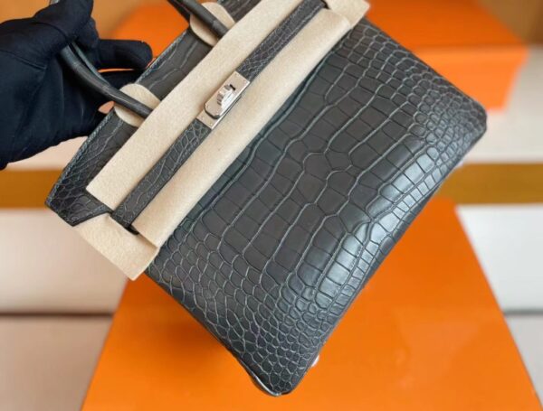 mmexport1713839356955-1024x776-1 H Factory Bags Birkin Matte Alligator crocodile Graphite grey Silver Hardware 25cm Full Handmade