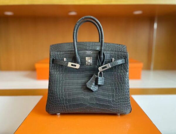 mmexport1713839358992-1024x780-1 H Factory Bags Birkin Matte Alligator crocodile Graphite grey Silver Hardware 25cm Full Handmade