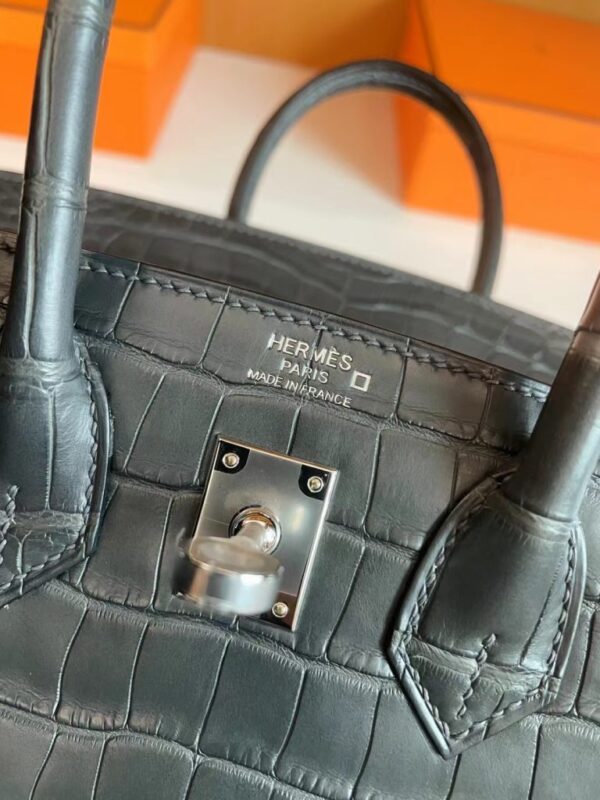 mmexport1713839363018-768x1024-1 H Factory Bags Birkin Matte Alligator crocodile Graphite grey Silver Hardware 25cm Full Handmade