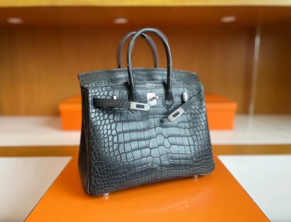 mmexport1713839365203-1024x780-1 H Factory Bags Birkin Matte Alligator crocodile Graphite grey Silver Hardware 25cm Full Handmade