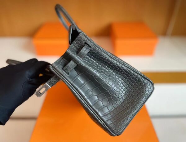 mmexport1713839367229-1024x781-1 H Factory Bags Birkin Matte Alligator crocodile Graphite grey Silver Hardware 25cm Full Handmade