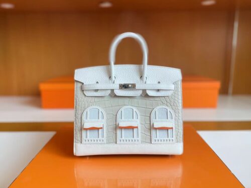 H Factory Bags Birkin Faubourg Alligator crocodile & Togo White & grey Silver Hardware 20cm Full Handmade