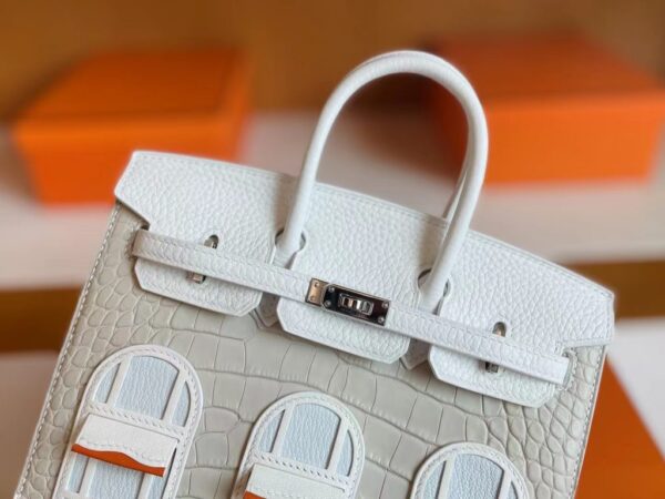 mmexport1713839389758-1024x768-1 H Factory Bags Birkin Faubourg Alligator crocodile & Togo White & grey Silver Hardware 20cm Full Handmade