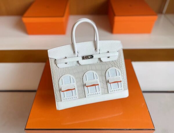 mmexport1713839392545-1024x784-1 H Factory Bags Birkin Faubourg Alligator crocodile & Togo White & grey Silver Hardware 20cm Full Handmade