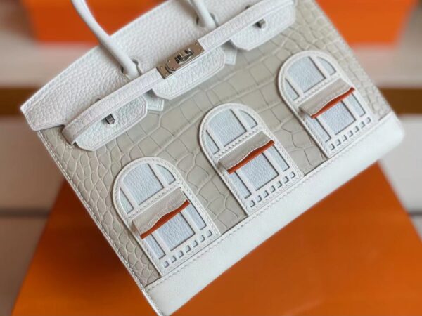 mmexport1713839395174-1024x768-1 H Factory Bags Birkin Faubourg Alligator crocodile & Togo White & grey Silver Hardware 20cm Full Handmade