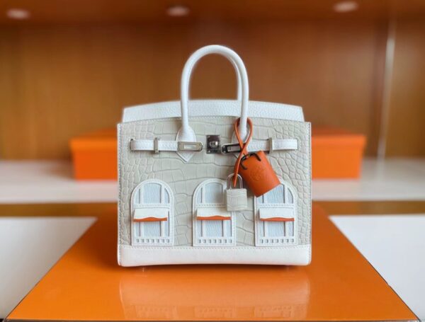 mmexport1713839398141-1024x777-1 H Factory Bags Birkin Faubourg Alligator crocodile & Togo White & grey Silver Hardware 20cm Full Handmade