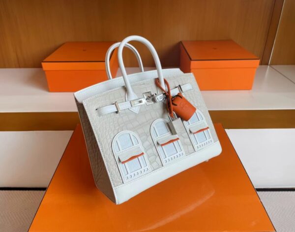 mmexport1713839400367-1024x803-1 H Factory Bags Birkin Faubourg Alligator crocodile & Togo White & grey Silver Hardware 20cm Full Handmade