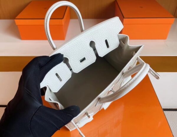 mmexport1713839403172-1024x794-1 H Factory Bags Birkin Faubourg Alligator crocodile & Togo White & grey Silver Hardware 20cm Full Handmade