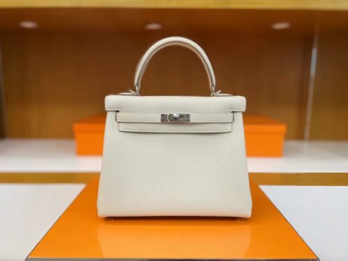 H Factory Bags Kelly Togo Creamy White Silver Hardware 25cm Full Handmade