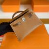 H Factory Bags mini kelly Epsom Golden Brown Silver Hardware 19cm Full Handmade