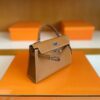 H Factory Bags mini kelly Epsom Golden Brown Silver Hardware 19cm Full Handmade