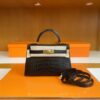 H Factory Bags mini kelly Matte Alligator crocodile Black Gold Hardware 19cm Full Handmade