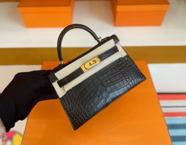 mmexport1715940667215-1024x799-1 H Factory Bags mini kelly Matte Alligator crocodile Black Gold Hardware 19cm Full Handmade