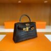 H Factory Bags mini kelly Matte Alligator crocodile Black Gold Hardware 19cm Full Handmade