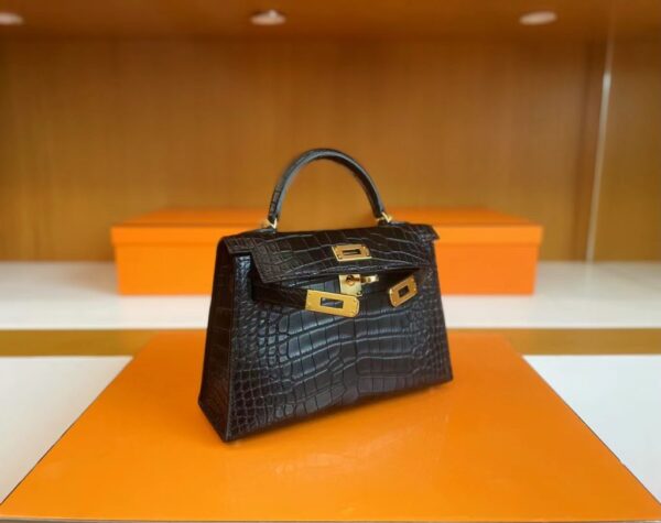 mmexport1715940673136-1024x811-1 H Factory Bags mini kelly Matte Alligator crocodile Black Gold Hardware 19cm Full Handmade