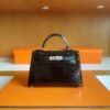 H Factory Bags mini kelly Shiny Alligator crocodile Black Silver Hardware 19cm Full Handmade