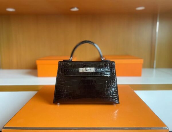 mmexport1715940691670-1024x783-1 H Factory Bags mini kelly Shiny Alligator crocodile Black Silver Hardware 19cm Full Handmade