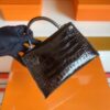 H Factory Bags mini kelly Shiny Alligator crocodile Black Silver Hardware 19cm Full Handmade