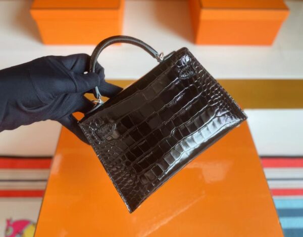 mmexport1715940693114-1024x800-1 H Factory Bags mini kelly Shiny Alligator crocodile Black Silver Hardware 19cm Full Handmade