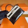 H Factory Bags mini kelly Shiny Alligator crocodile Black Silver Hardware 19cm Full Handmade