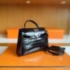 H Factory Bags mini kelly Shiny Alligator crocodile Black Silver Hardware 19cm Full Handmade