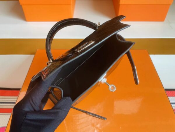 mmexport1715940701815-1024x776-1 H Factory Bags mini kelly Shiny Alligator crocodile Black Silver Hardware 19cm Full Handmade