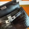 H Factory Bags mini kelly Shiny Alligator crocodile Black Silver Hardware 19cm Full Handmade