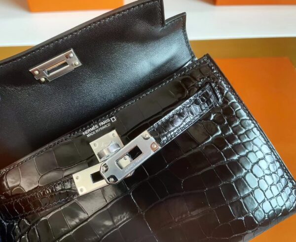 mmexport1715940705638-1024x838-1 H Factory Bags mini kelly Shiny Alligator crocodile Black Silver Hardware 19cm Full Handmade