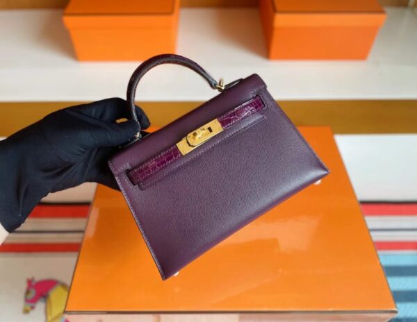mmexport1715940720596-1024x792-1 H Factory Bags mini kelly touch Epsom & Shiny crocodile N5 Gallon purple Gold Hardware 19cm Full Handmade