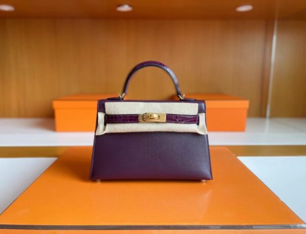 mmexport1715940722080-1024x785-1 H Factory Bags mini kelly touch Epsom & Shiny crocodile N5 Gallon purple Gold Hardware 19cm Full Handmade