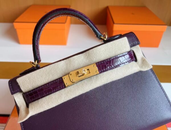 mmexport1715940725086-1024x778-1 H Factory Bags mini kelly touch Epsom & Shiny crocodile N5 Gallon purple Gold Hardware 19cm Full Handmade