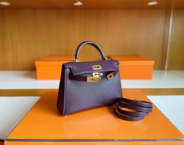 mmexport1715940728018-1024x811-1 H Factory Bags mini kelly touch Epsom & Shiny crocodile N5 Gallon purple Gold Hardware 19cm Full Handmade