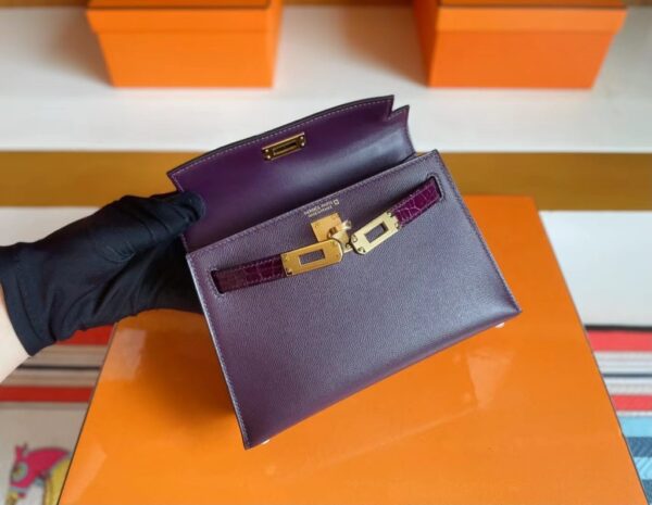 mmexport1715940729760-1024x793-1 H Factory Bags mini kelly touch Epsom & Shiny crocodile N5 Gallon purple Gold Hardware 19cm Full Handmade