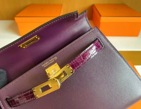 mmexport1715940731549-1024x793-1 H Factory Bags mini kelly touch Epsom & Shiny crocodile N5 Gallon purple Gold Hardware 19cm Full Handmade
