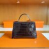 H Factory Bags mini kelly Shiny Niloticus crocodile Deep Blue Silver Hardware 19cm Full Handmade