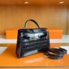 H Factory Bags mini kelly Shiny Niloticus crocodile Deep Blue Silver Hardware 19cm Full Handmade